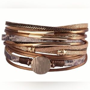 Elegant Leather Gold and Brown Women's Bracelet